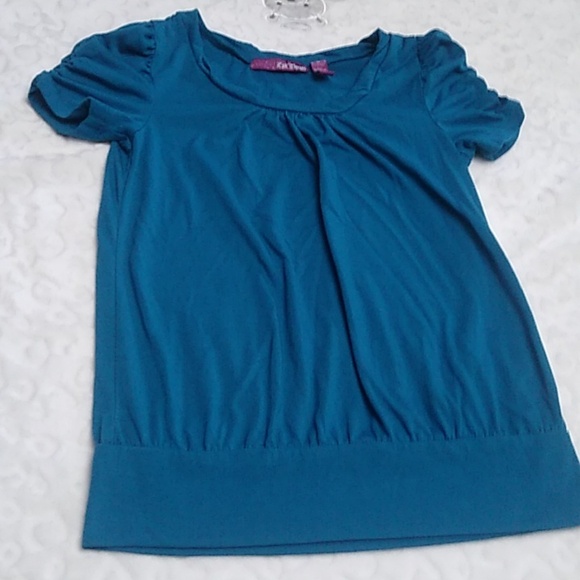 💙 Girls Teal Scrunch Cap Sleeve Top Size Medium - Picture 1 of 6